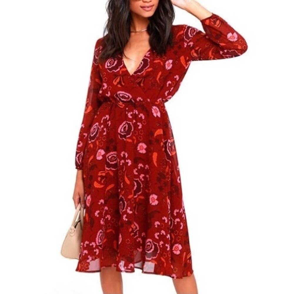 BB Dakota Carabelle Red Floral Flowy Dress S